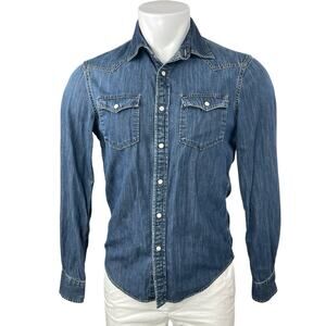 American Eagle Outfitters Blue Collared Long Sleeve Button Up Denim Shirt Top XS